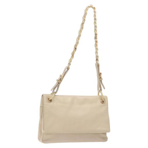 PRADA Shoulder Bag Leather Beige Auth kk506